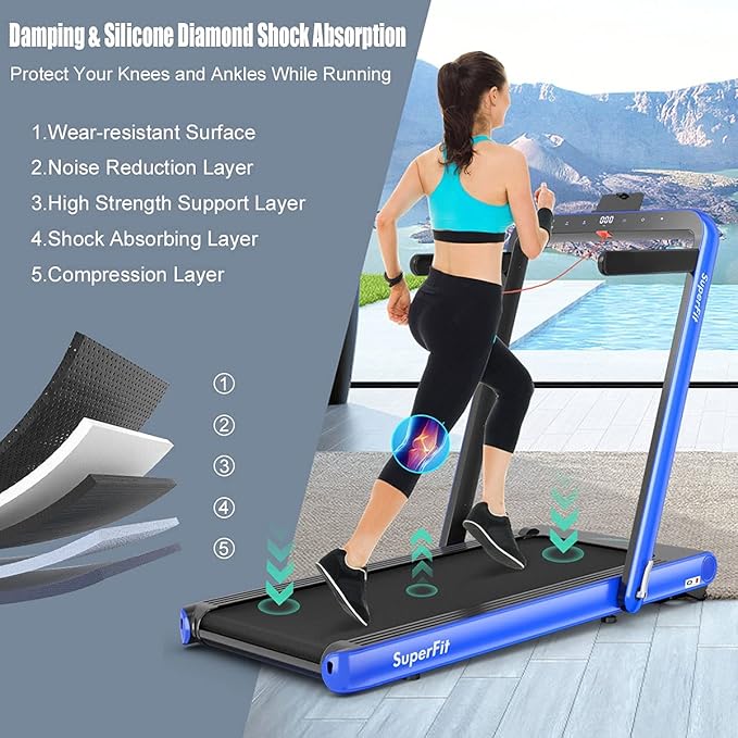 GYMAX Walking Pad, 4.75HP Under Desk Treadmill with LED Touch Screen, App Control, Built-in Speaker & Handle, 2 in 1 Folding Compact Portable Treadmill for Home Small Space-StrideForce Fitness