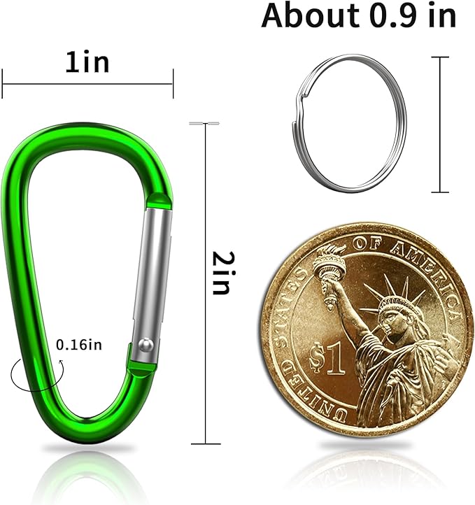 30PCS Aluminum Carabiner Clips, 2" D Shape Spring Snap Hooks Carabiner with 30PCS Keyring Keychain Hook-StrideForce Fitness