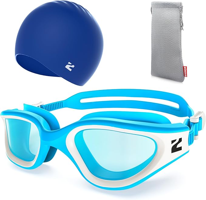 ZIONOR G1 Lite Swim Goggles with Swim Cap Comfortable Anti-fog Swimming Goggles Cap Set for Adult Men Women-StrideForce Fitness