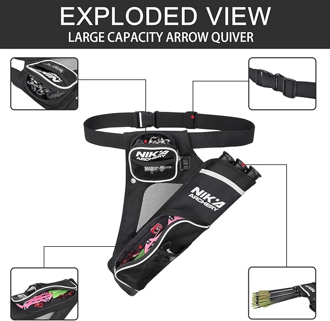 Archery Arrow Quiver Holder, 3-Tubes Hip Quiver Arrow Bag with Adjustable Belt for Youth & Adults Arrows Hunting Target Practicing-StrideForce Fitness