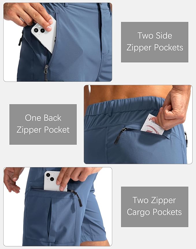 Pudolla Men's Hiking Cargo Shorts 9" Lightweight Outdoor Work Shorts for Men Travel Golf Camping Casual with 5 Zipper Pockets-StrideForce Fitness