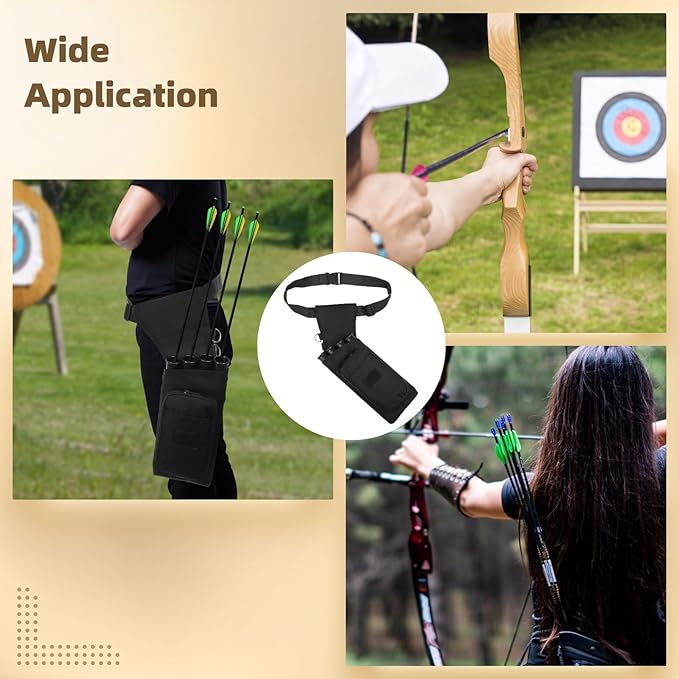 4 Tubes Hip Quiver, Nylon Fabric Waist Arrow Quiver with Pockets and Adjustable Strap for Archery Shooter, Outdoor Arrow Storage-StrideForce Fitness