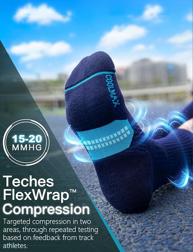 Mens Bamboo Viscose Coolmax Crew Compression Running Socks Athletic Hiking Workout Moisture Wicking Anti-Blister