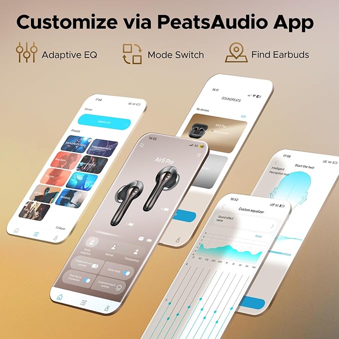 SoundPEATS Air5 Pro Adaptive Hybrid Noise Cancelling Wireless Earbuds, Qualcomm Snapdragon Sound, aptX™ Lossless, LDAC LE Hi-Res Audio, 6 Mics AI CVC 8.0 Call, 37H Playtime, IPX5 Waterproof, BT 5.4-StrideForce Fitness