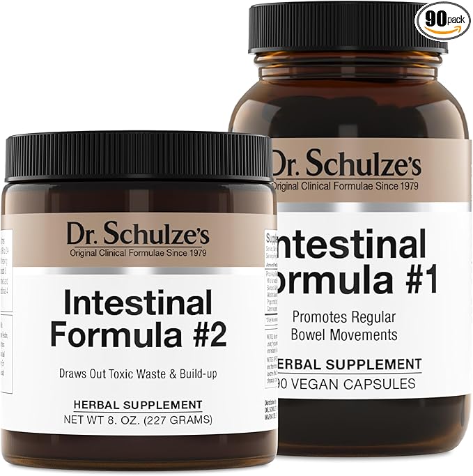 Dr. Schulze's Intestinal Formula #2 (8 Ounces) and Intestinal Formula #1 Capsules (90 Capsules) - Organic Herbal Supplements-StrideForce Fitness