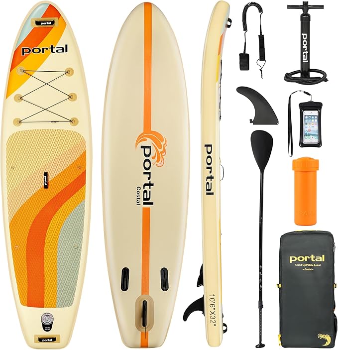 PORTAL SUP Inflatable Paddle Board for Adults 10'6'' Stand Up Paddleboard,Non-Slip Deck Blow up Paddle Boards with Adjustable Paddle, Carry Bag, and Repair Kit-StrideForce Fitness