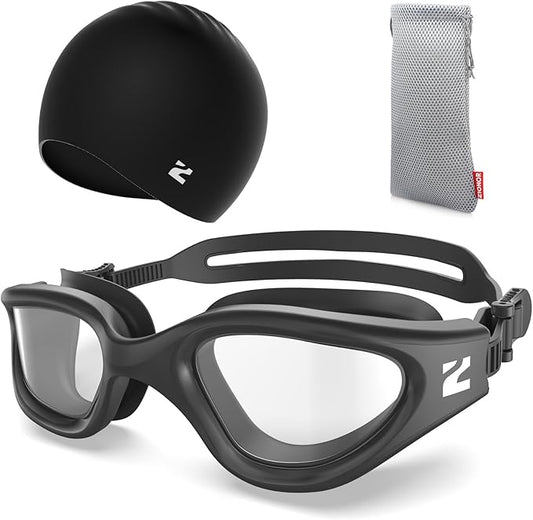 ZIONOR G1 Lite Swim Goggles with Swim Cap Comfortable Anti-fog Swimming Goggles Cap Set for Adult Men Women-StrideForce Fitness