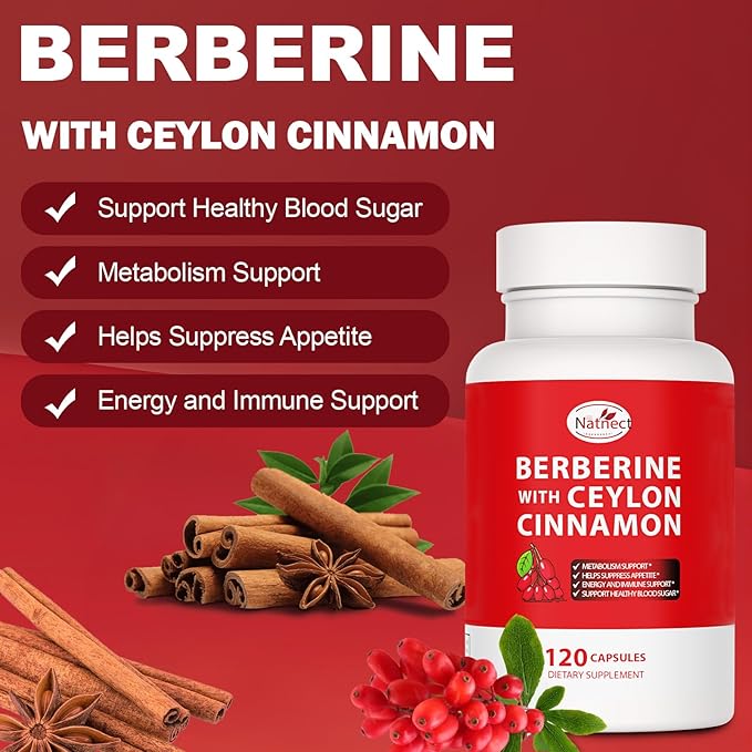 Berberine Supplement with Ceylon Cinnamon, Licorice Extract, Berberine 6X for Healthy Weight Management, Metabolism and Immune Support (120 Capsules)-StrideForce Fitness
