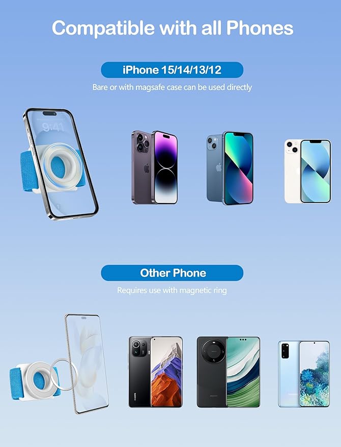 TOPGO Running Phone Holder for iPhone [360° Rotatable & Upgrade Anti-Drop] Magnetic Wrist Phone Holder, Armband Cell Phone Holder Compatible with magsafe iPhone 17 Pro Max and Android - Blue-StrideForce Fitness