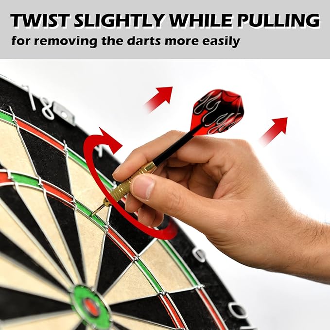 LinkVisions Dartboard with Staple-Free Bullseye, 18g Steel Tip Darts Set,12 Steel Tip Darts 18g, Dartboard Mounting Kits Included-StrideForce Fitness