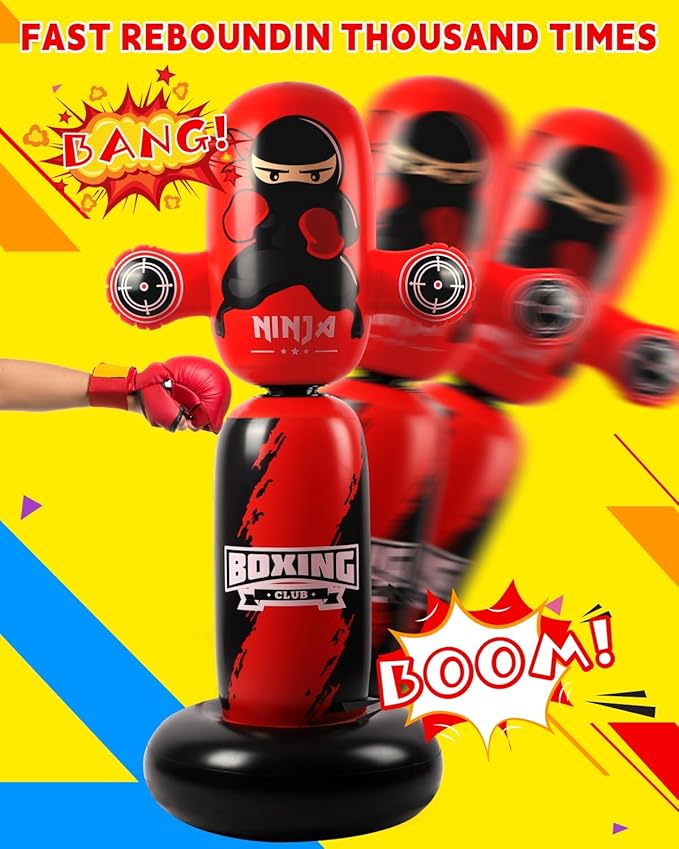 Punching Bag for Kids,New Upgraded 360°Rotating Kids Punching Bag,Inflatable Boxing Bag Toy for Boys Girls, Christmas Birthday Gift for Kids Age 3-12-StrideForce Fitness