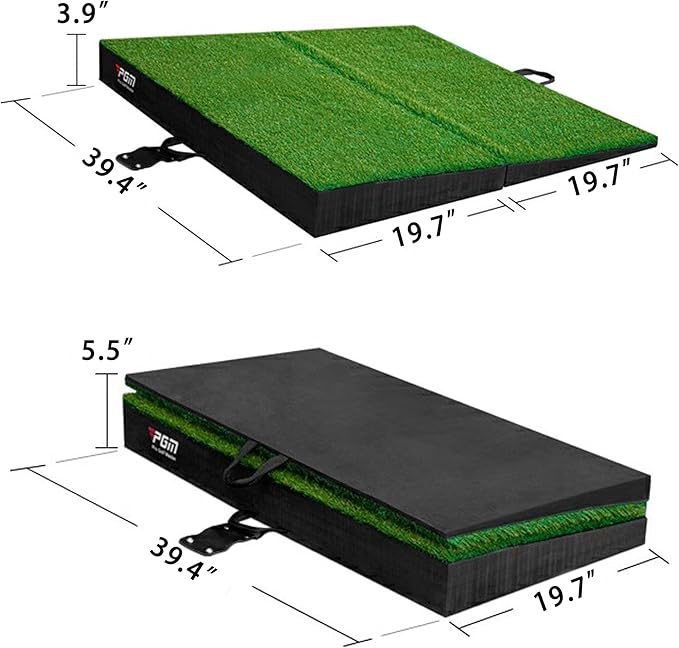 PGM 40"x 40" Golf Practice Mat - 4 Adjustable Simulation Slopes Golf Mats - Golf Hitting Mat - Golf Mats Practice Indoor Outdoor - Golf Training Mat - Golf Swing Trainer Aid-StrideForce Fitness