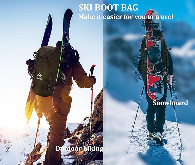 KEOFID 50L Ski Boot Bag Backpack, Waterproof Ski Bag, Travel Backpack for Ski Helmet, Snowboard-StrideForce Fitness