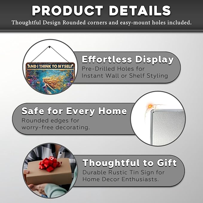 Retro Mermaid Tin Sign And I Think to Myself What a Wonderful World Vintage Metal Poster Funny Wall Art Toilet Bathroom Man Cave Bar Cafe Indoor Room Garage 12 * 16inch-StrideForce Fitness