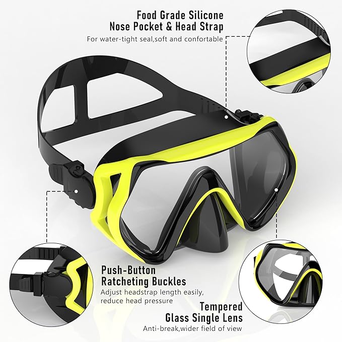 Snorkeling Gear, Dry Snorkel Set180° Panoramic Wide View,Anti-Fog Scuba Diving Mask, Professional Snorkeling Gear for Free Breathing, Swimming, Diving-StrideForce Fitness