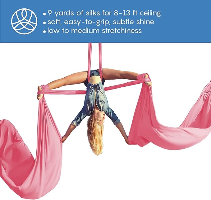 Aerial Silks Starter Kit - Durable 9 Yards of Aerial Yoga Hammock with Hardware & Guide - Aerial Swing for Acrobatic Flying Yoga & All Levels (Aerial Rigging Point Up to 13ft)-StrideForce Fitness