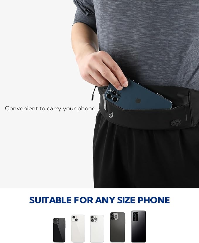 WATERFLY Running Belt Fanny Pack: Runner Marathon Jogging Waist Pack Sport Workout Exercise Fitness Phone Holder Belt for Men Women Jogger Slim Waistband Black-StrideForce Fitness