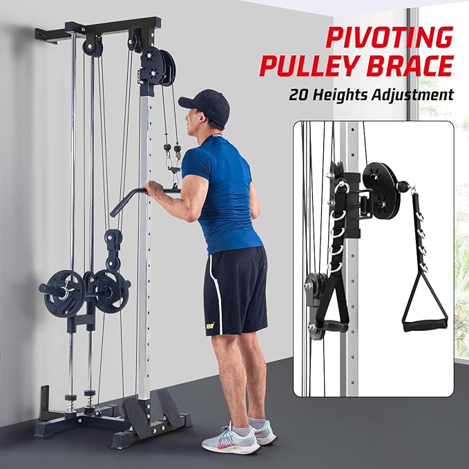 LAT Pulldown Machine, Multi-Functional Cable Machine with High and Low Pulley Station, Row Cable Machine Home Gym with Leg Support, Tricep Workout Equipment-StrideForce Fitness