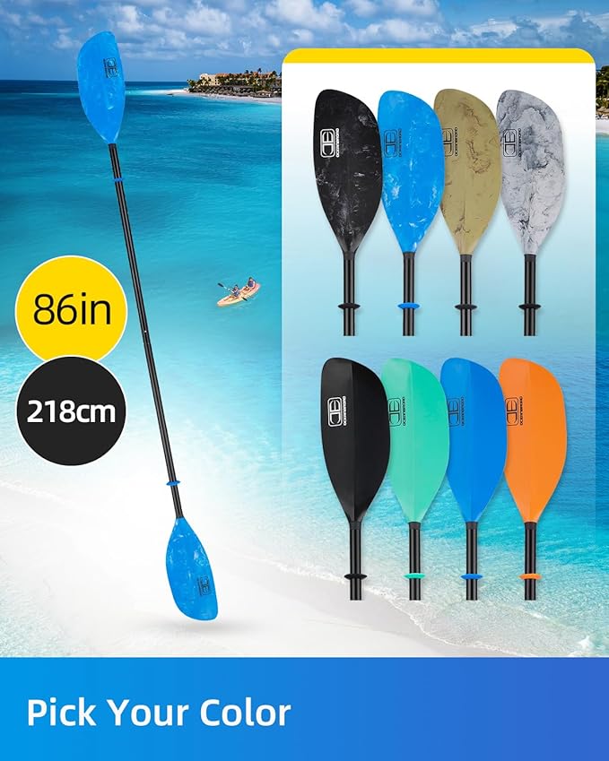 OCEANBROAD Kayak Paddle 86in/218cm, 90.5in/230cm Alloy Shaft 2-Piece Floatable Kayak Oar for Kayaking Canoeing Boating-StrideForce Fitness