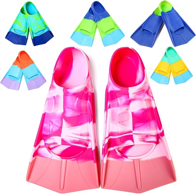 Kids Swim Fins,Short Comfortable Flippers for Lap Swimming and Training for Child,Girls,Boys,Beginners-StrideForce Fitness
