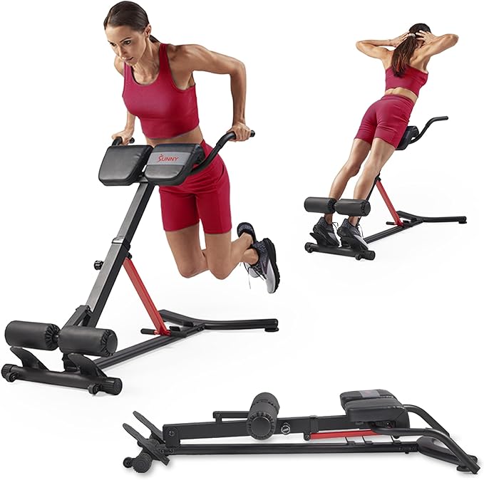 Sunny Health & Fitness Foldable Hyperextension Roman Chair w/Back Extension, Home Gym Sit Up Bench for Glute & Ab Workouts, Optional Adjustment Incline & Multi-Function Heavy-Duty Exercise Equipment-StrideForce Fitness