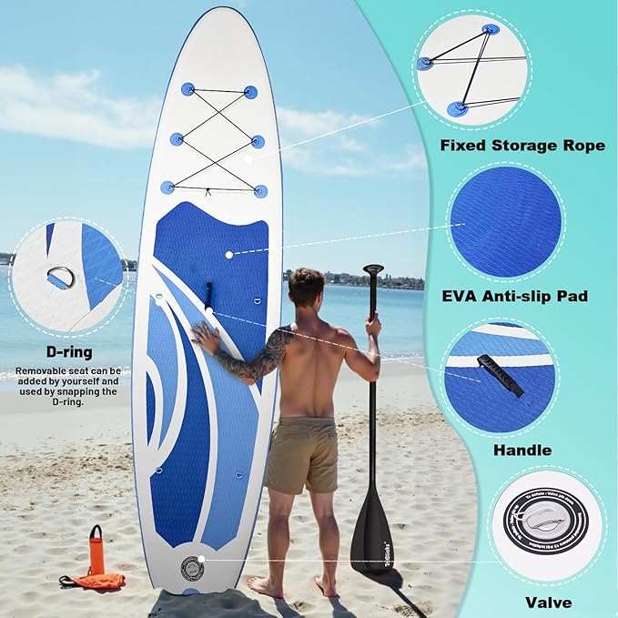10' Inflatable Stand Up Paddle Board, Ultra-Light Wide Yoga Board for All Skill Levels with Premium SUP Paddleboard Accessories, 84L Waterproof Bag, Non-Slip Comfort Deck for Youth & Adults-StrideForce Fitness