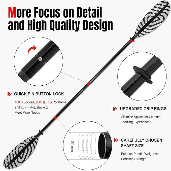 Kayak Paddles with Fiberglass Shaft and Reinforced PP Blade, Floating Adjustable Kayaking Oars, 3 Piece, 220-240 cm/86-94 Inches, 240-260 cm/94-102 Inches-StrideForce Fitness