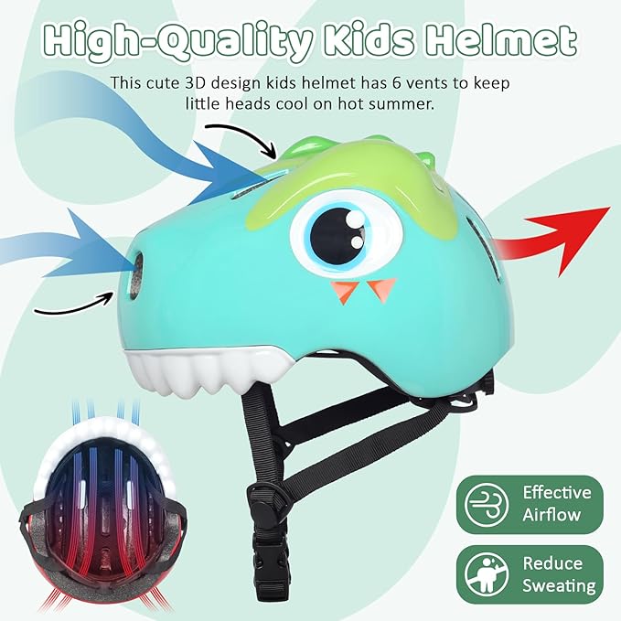 Dinosaur Bike Helmet for 1-3-5-8 Toddler Baby Kids, Lightweight Bicycle Helmet for Cycling Skateboard Roller Skate & Multi-Sports,2 Sizes for Boys and Girls-StrideForce Fitness