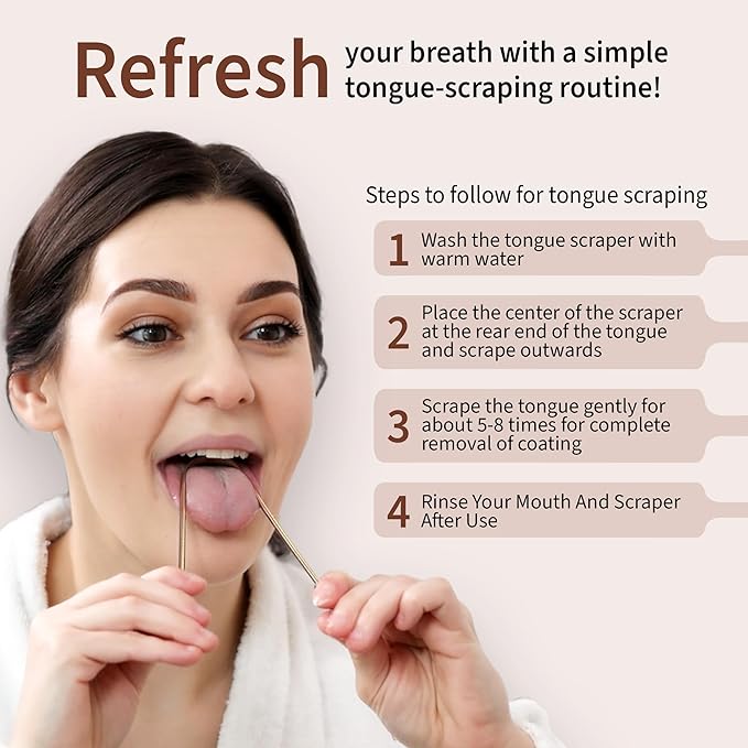 MasterMedi Pure Copper Tongue Scraper for Adults, Tongue Scrubber for Bad Breath, Easy to Use, Tongue Cleaner for Oral Care & Hygiene (Copper Pack of 1 With Case)