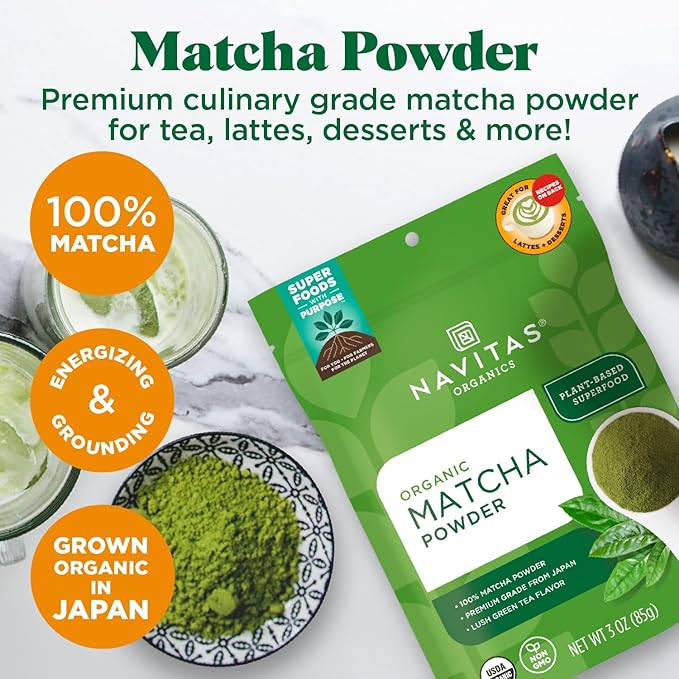 Navitas Organics Matcha Powder – For Tea, Lattes, Smoothies, Desserts & More – Energy & Antioxidants – Premium Culinary Grade – USDA Organic, Non GMO, Gluten Free, Kosher, Vegan (3oz. Bag 85 Servings)-StrideForce Fitness