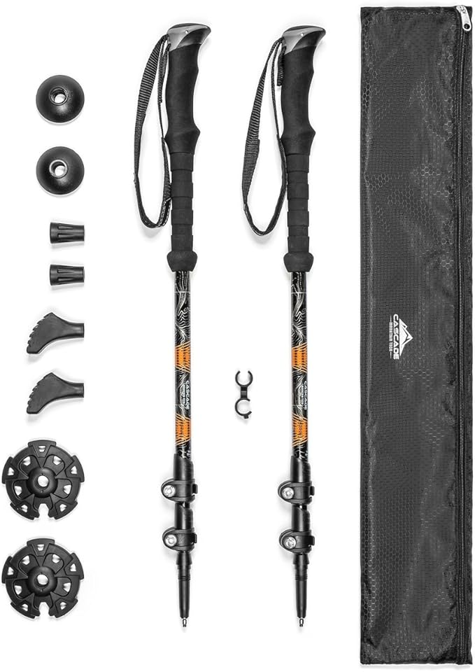 Cascade Mountain Tech Lightweight Aircraft-Grade Aluminum Trekking Poles with Extended Down Grip Plus Tip Kit-StrideForce Fitness