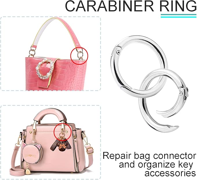 10Pack 1 Inch Metal Spring O Rings Clip Keychain, Round Carabiner Clips Keyrings Snap Hook Buckle, Purse Shoulder Bag Chain Rings Clip Replacement Paracord Keychain Lanyard Leather DIY Crafts (Silver)-StrideForce Fitness