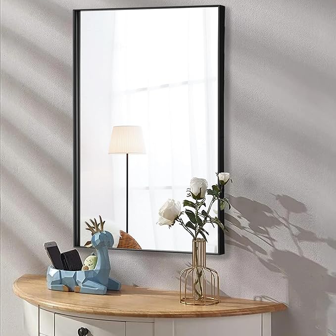 24x40 Inch Black Bathroom Mirror for Wall, Aluminum Frame Rectangle Rectangular Vanity Mirror, Modern Large for Bedroom, Living Room, Horizontal or Vertical-StrideForce Fitness
