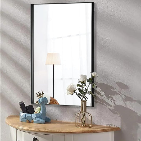 24x40 Inch Black Bathroom Mirror for Wall, Aluminum Frame Rectangle Rectangular Vanity Mirror, Modern Large for Bedroom, Living Room, Horizontal or Vertical-StrideForce Fitness