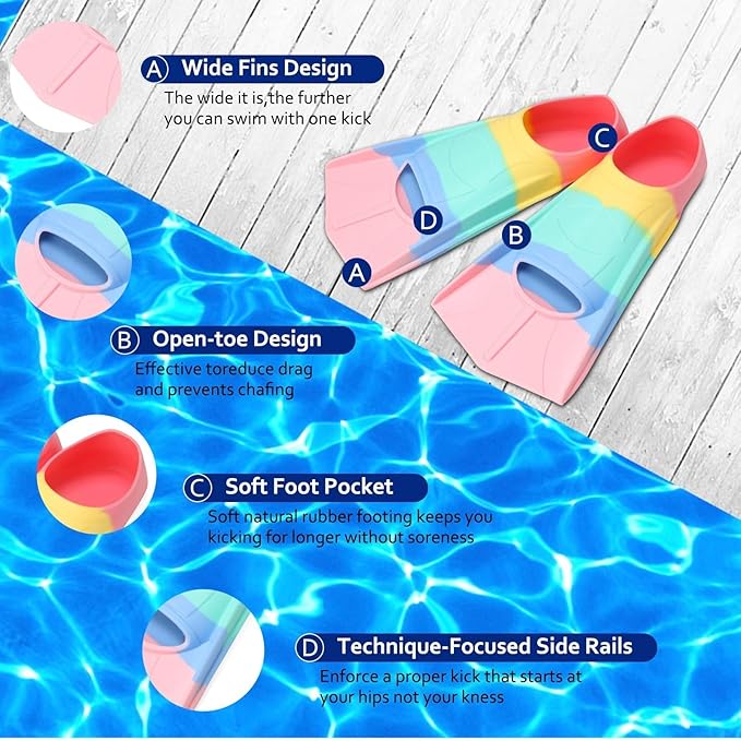 Kids Swim Fins,Short Kids Fins Youth Swimming Flippers for Lap Swimming Training for Children Girls Boys Beginners-StrideForce Fitness