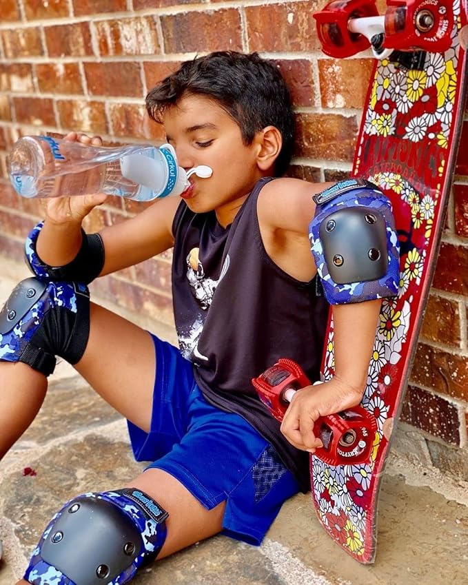 Simply Kids Knee and Elbow Pads with Wrist Guards, HardSoft Pad Tech. - CPSIA Certified Protective Gear Set - Inline Roller Skate Skateboard Bike Knee Pads for Kids Child Girls Boys Toddler Youth-StrideForce Fitness