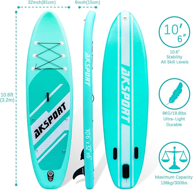 AKSPORT Inflatable Stand Up Paddle Board, SUP Board with All Accessories, Wide Stable Design, Non-Slip Deck, Inflatable Paddle Boards for Youth & Adult-StrideForce Fitness