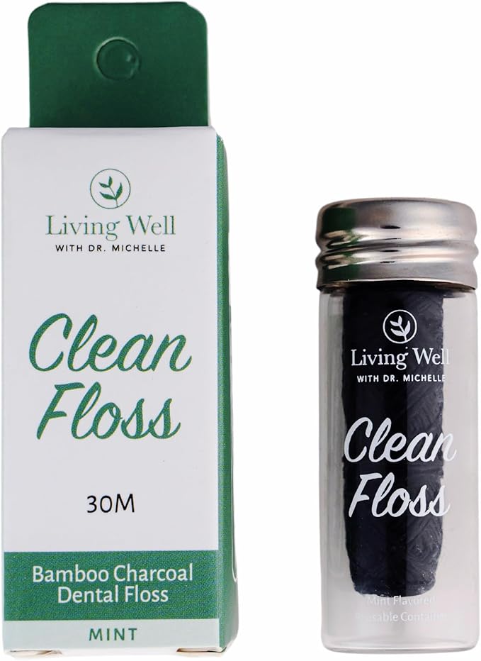 Living Well with Dr. Michelle Bamboo Toothbrush, Floss, and Copper Tongue Scraper Set