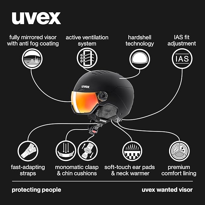 uvex Wanted Visor ski Helmet for Women & Men - Adjustable Helmet with Integrated Visor-StrideForce Fitness