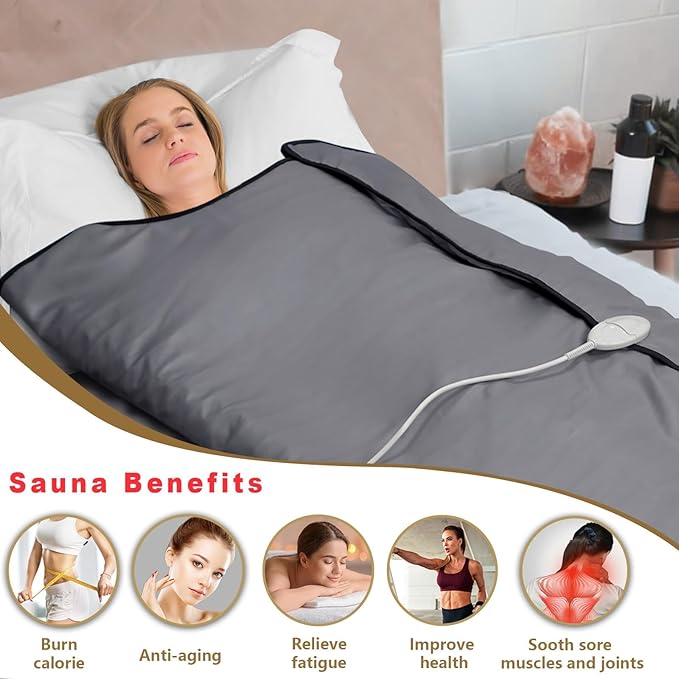 UTK Infrared Sauna Blanket, Portable Sauna for Home SPA, Fast Sweat & None Smell Infrared Sauna to Relax & Detox Your Body and Mind, (71"*71") Full-Size Home Sauna with 50 Plastic Wraps-StrideForce Fitness