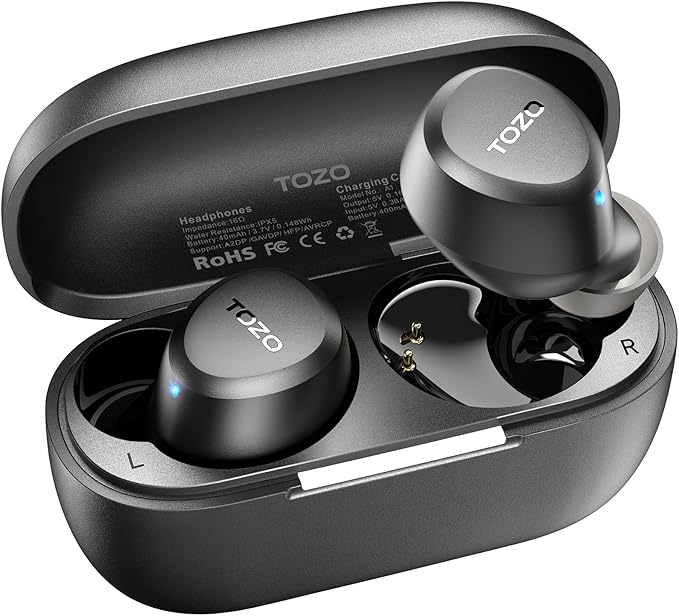 TOZO A1 Wireless Earbuds Bluetooth 5.3 Light Weight in Ear IPX5 Waterproof Headphones 2 Mic for AI Calls, Immersive Premium Sound Bass Headset with Charging Case, 32 Presets EQ Customization via App-StrideForce Fitness