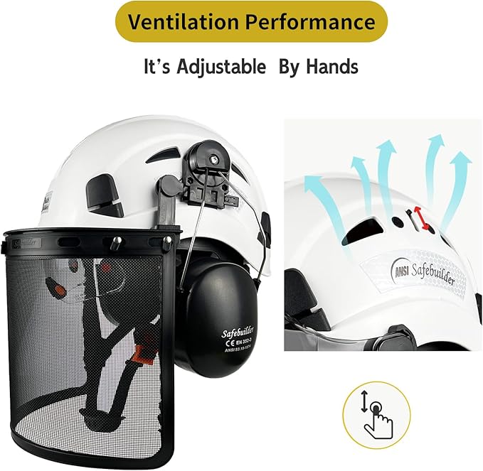 Forestry Safety Helmet with Build-in Visor Mesh Face Shield Ear Muffs 4 in 1 Chainsaw Safety Hard Hats-StrideForce Fitness