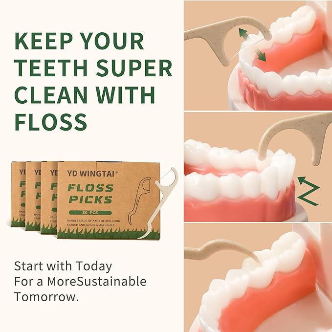 Floss Picks Tooth Picks Sticks Dental Flossers Biodegradable Wooden Grin Glide Tools for Adults Teeth Cleaning