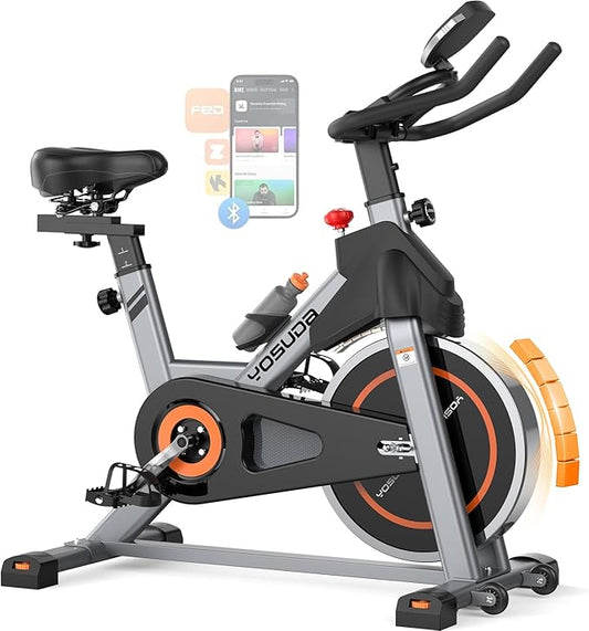 YOSUDA Exercise Bike, Brake Pad Stationary Bike for Home with Exclusive App, Magnetic Indoor Cycling Bike with 300 lb Weight Capacity, Low Noise, Tablet Holder and Fitness Courses for Weight Loss-StrideForce Fitness