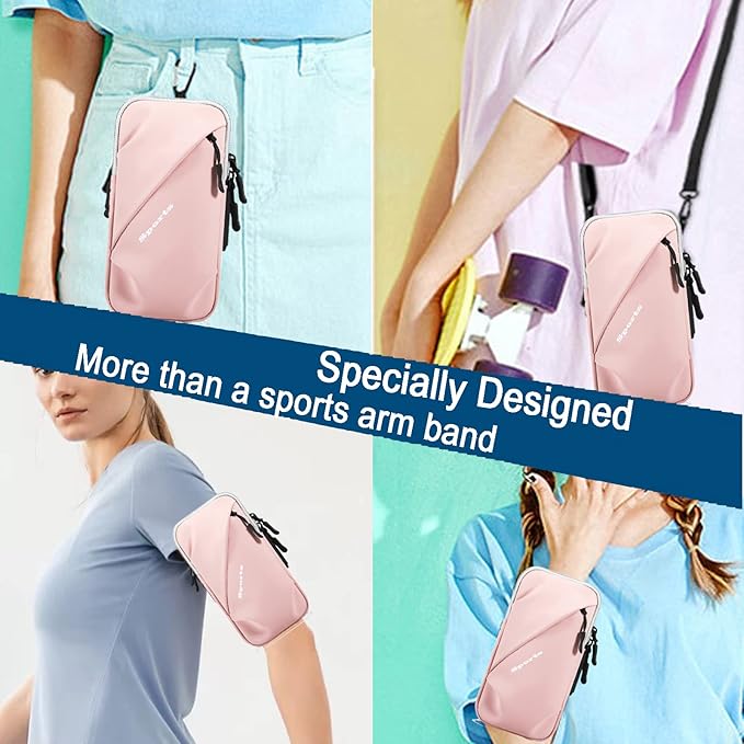 Phone Holder Arm Bands, Small Crossbody Shoulder Holsters Bag with Arm Band, Fits iPhone and All Cell Phones, Use for Running, Walking, Hiking & Biking (Plus Size,Pink)-StrideForce Fitness
