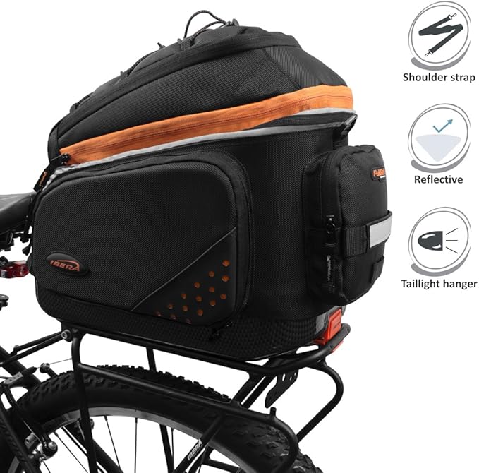 Ibera Bike Bag Expandable Commuter 17-23L - Clip-On Bike Rack Bag with Panniers & Strap - Hard Base, Reflective Trim & Taillight Ready - Ideal for Commuting & Touring - PAKRAK ONLY FOR IBERA RACKS-StrideForce Fitness
