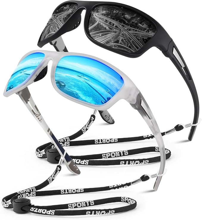 Polarized Sports Sunglasses for Men Women,Fishing Driving Rectangular Goggles UV400 Protection-StrideForce Fitness