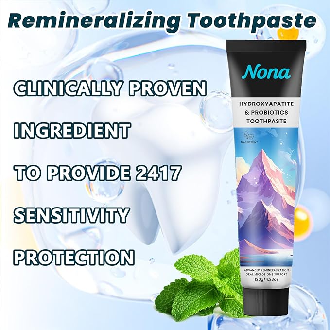 Nano Hydroxyapatite Toothpaste with Bamboo Charcoal & Probiotics, Fluoride-Free Formula for Remineralizing Enamel, Sensitive Relief & Whitening, Natural Peppermint for Fresh Breath (2pcs)