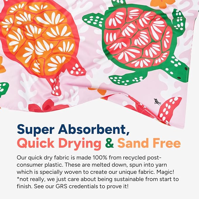 Dock & Bay Beach Towel - Quick Dry, Sand Free - Compact, Lightweight - 100% Recycled - Includes Bag - Turtley Tropical - Large (160x90cm, 63x35)-StrideForce Fitness