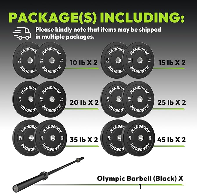 Olympic Bumper Plates Set 2 Inch, 10-55 lbs Rubber Weight Plates with 45 lb (20kg) Black/Silver Barbell, Strength Training & Weight Lifting for Home Gym-StrideForce Fitness